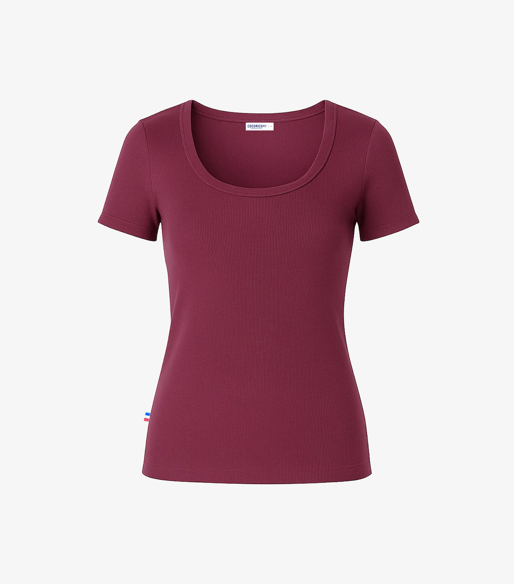 Colote – Women's Ribbed Bordeaux T-Shirt - Image 4