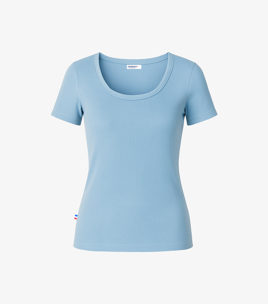Colote – Women's Ribbed Sky Blue T-Shirt - Image 3